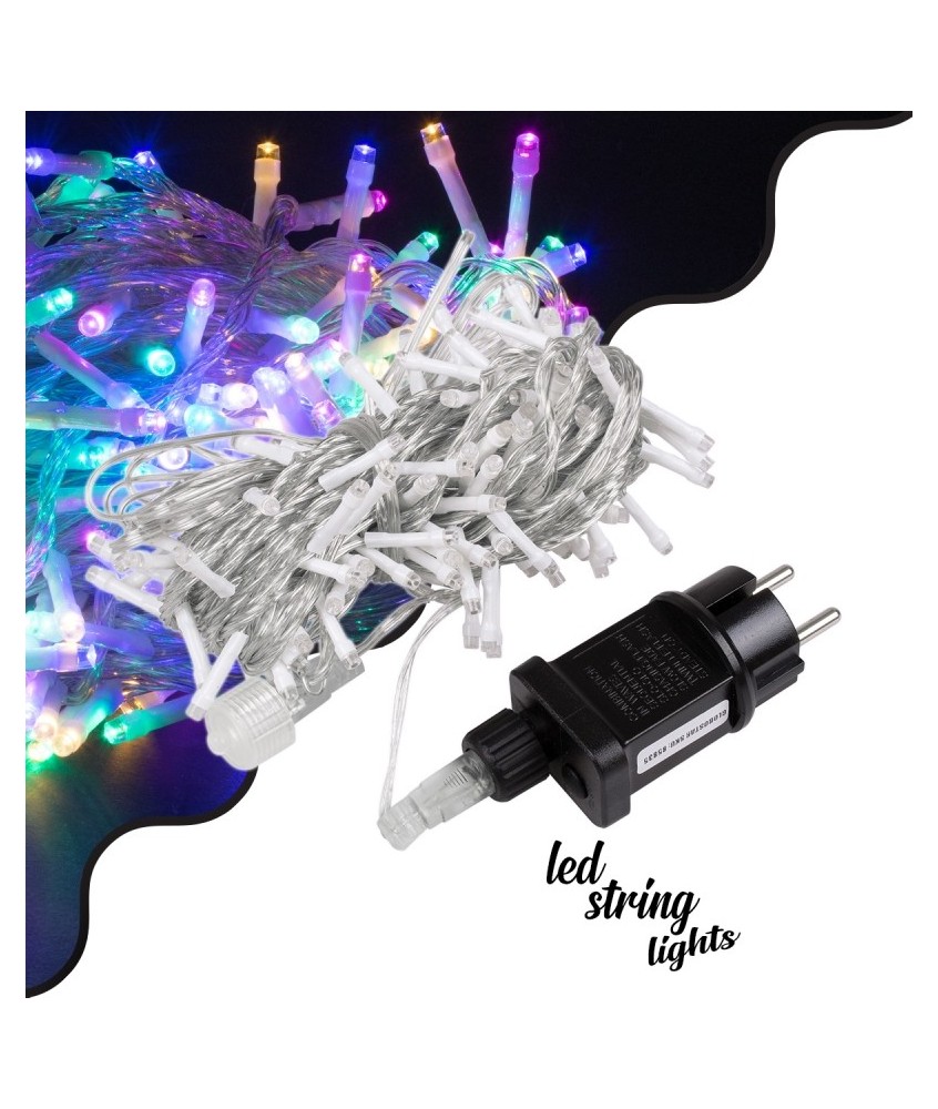 85835 Διακοσμητική Γιρλάντα 13 Μέτρα με Controller 8 Προγραμμάτων Εναλλαγών Φωτισμού - Επεκτεινόμενη 100 LED 3.6W AC 230V με Διάφανο Καλώδιο & Πρίζα Schuko Αδιάβροχη IP44 RGB Μ13m